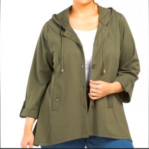 Christian Siriano Women’s Hooded Swing Jacket Button Front Olive Green Size 1X‎